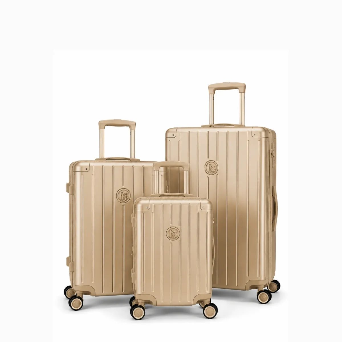 Set de valises doré rigides 3 pièces à roulettes 360°